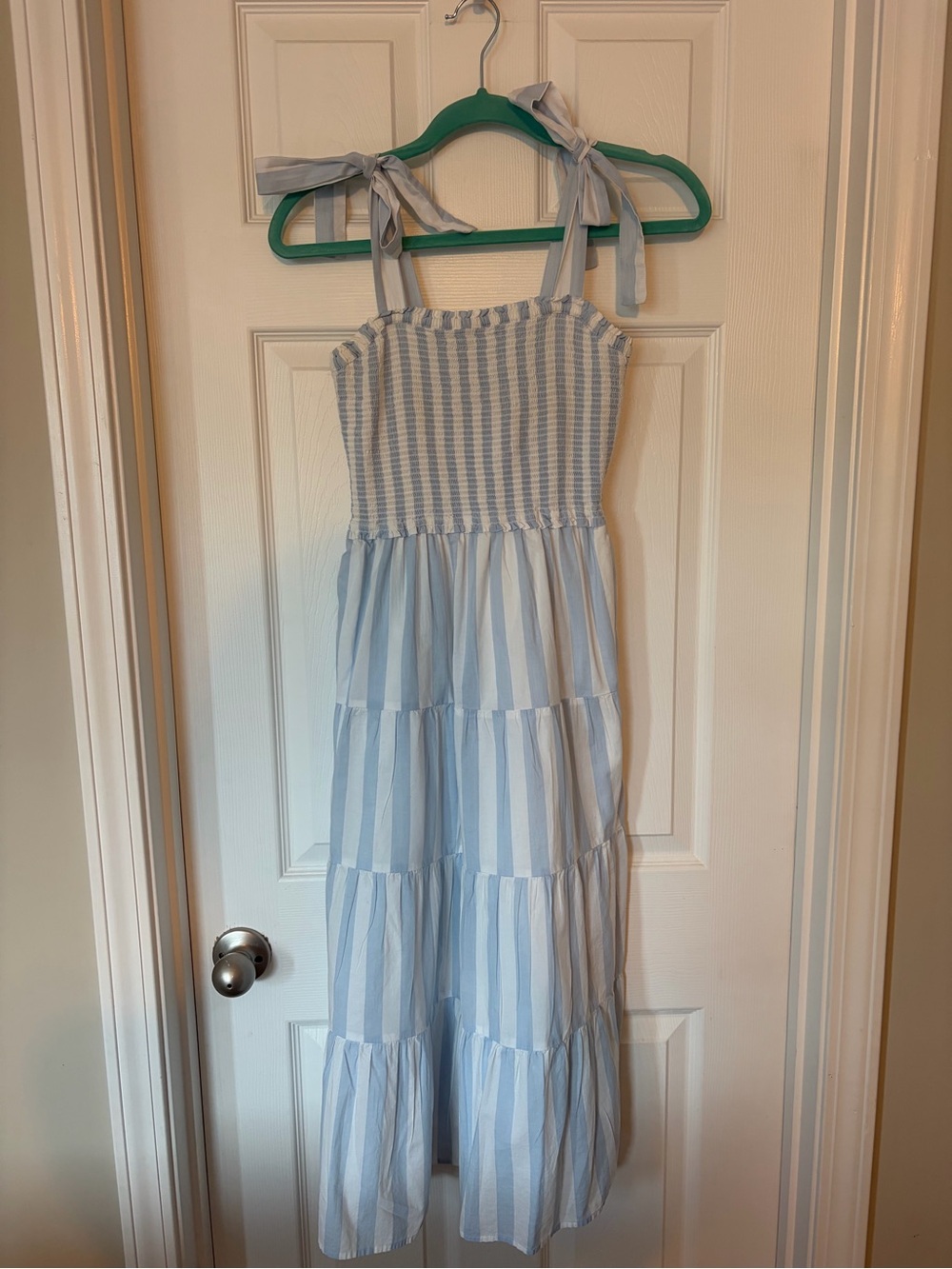 J. Crew Light Blue & White Striped Midi w/ Tie Straps (Hill House similar)